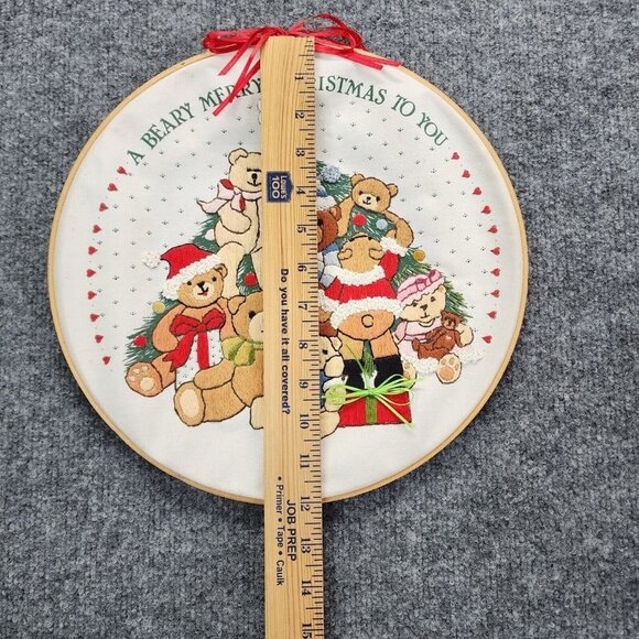 Vintage Embroidered A Beary‎ Merry Christmas Wall Hanging Holiday Decor - Picture 12 of 13